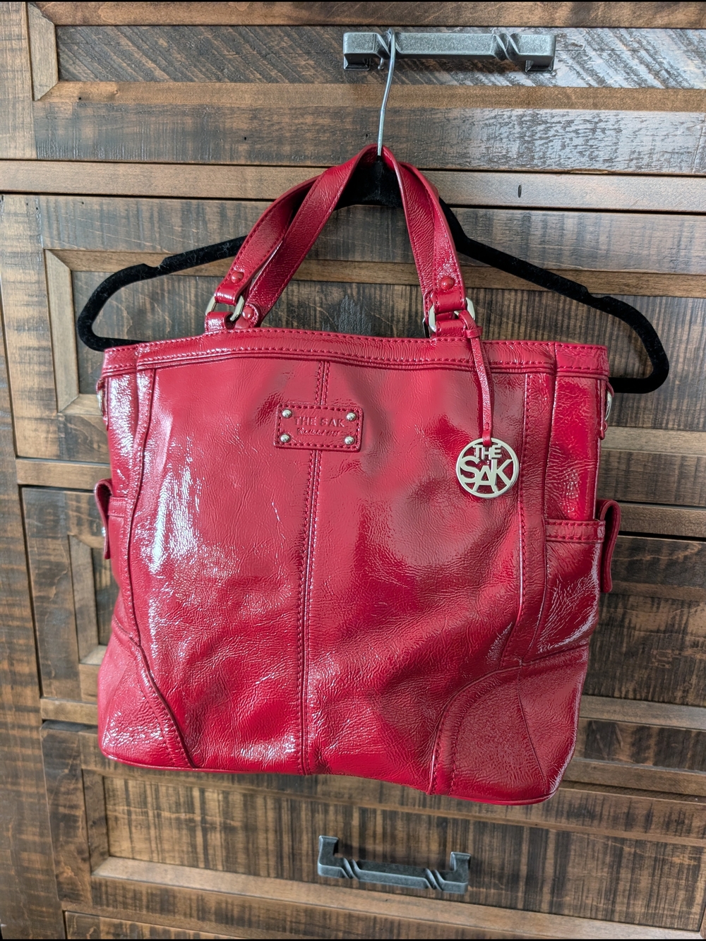 The Sak Red Patent Tote with Signature Charm